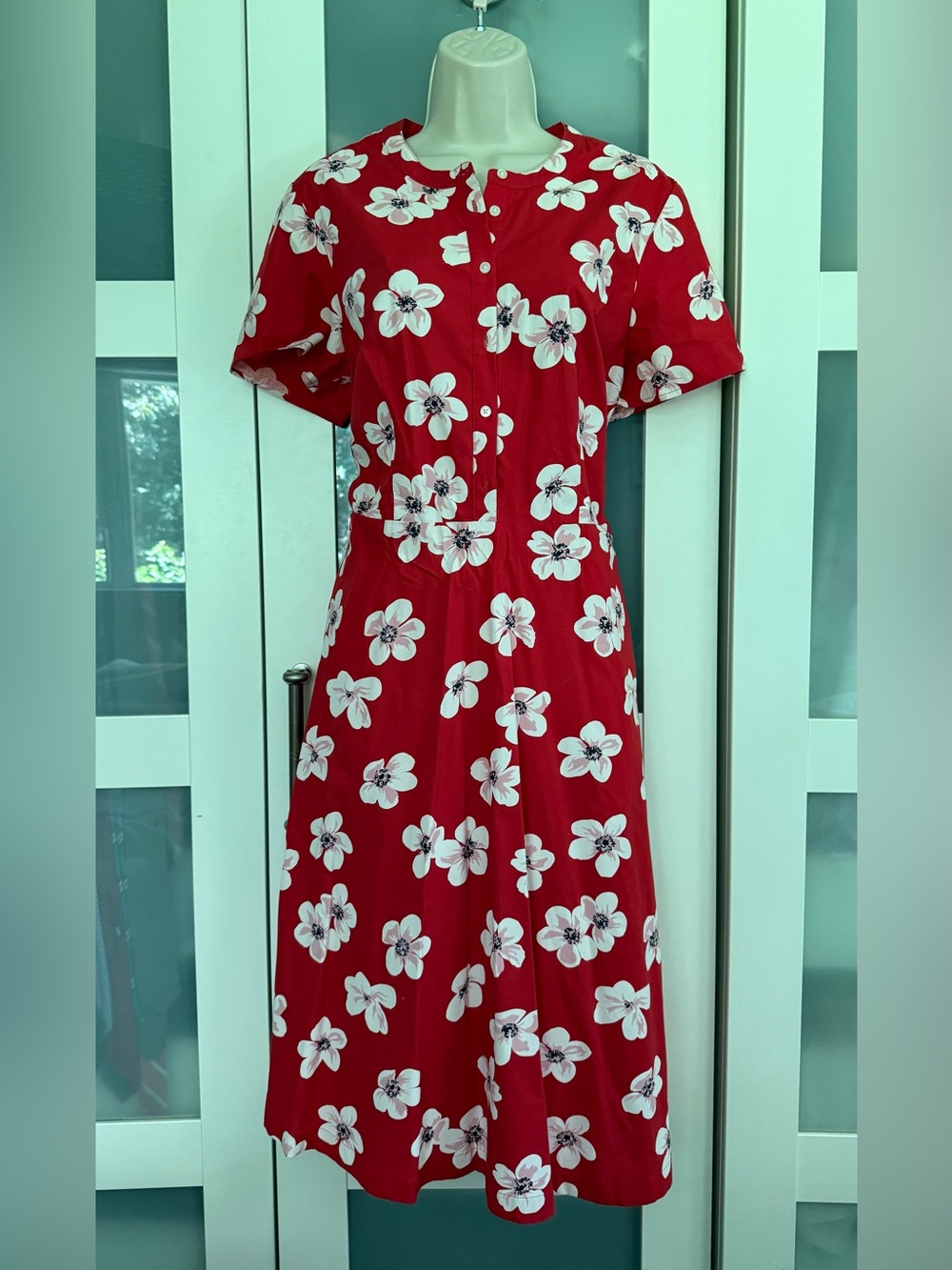 J. Crew Red Floral Dress with Cream Blossoms 12